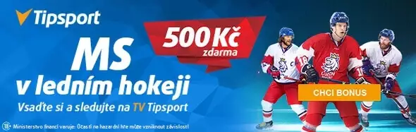 Tipsport bonus zdarma 500 Kč během MS v hokeji 2021