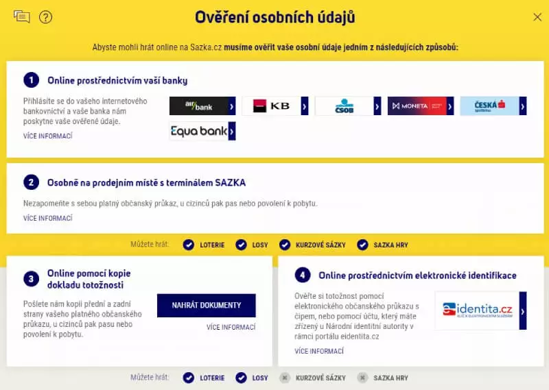  Registrace online v Sazka casinu - ověření totožnosti 