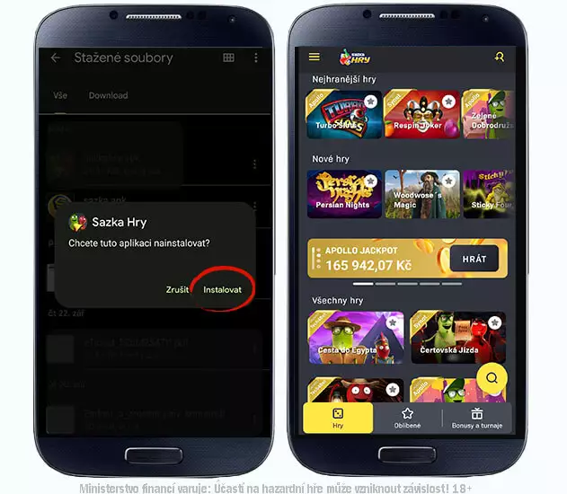 Sazka Hry aplikace - jednoduchá instalace v mobilu