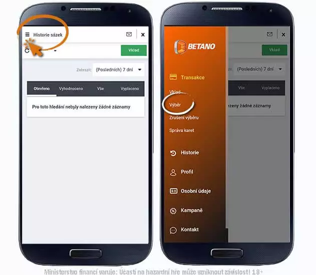 Jak si vybrat penize na Betano?