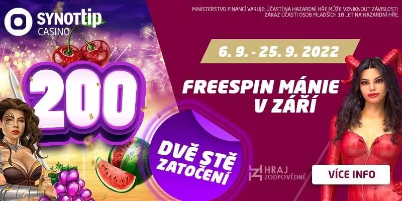 Letní casino bonus v Synottip casinu s Freespin Mánií!