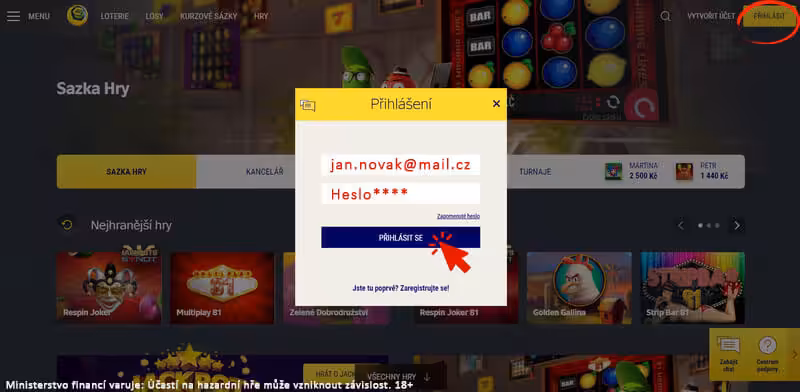 Sazka přihlášení z počítače