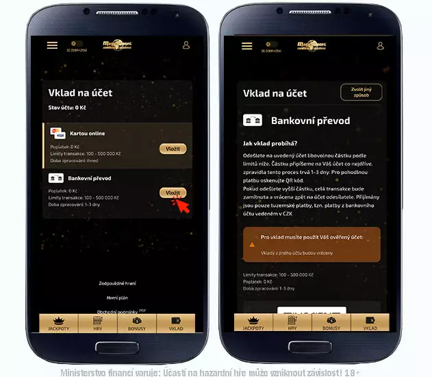 Magic Planet online casino platební metody - vklad převodem