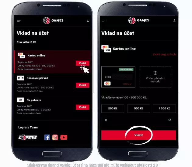 69Games platební metody - Vklad platební kartou