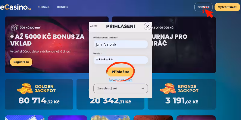 Přihlásit se z počítače ZDE! Ecasino přihlášení z počítače
