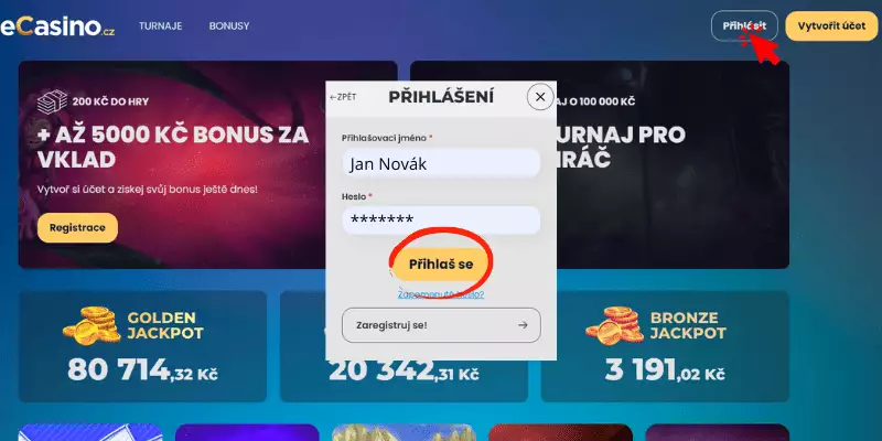 Ecasino přihlášení z počítače