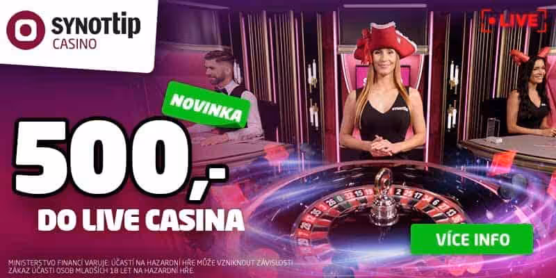 500 Kč bonus ZDE Synottip bonus do live casina