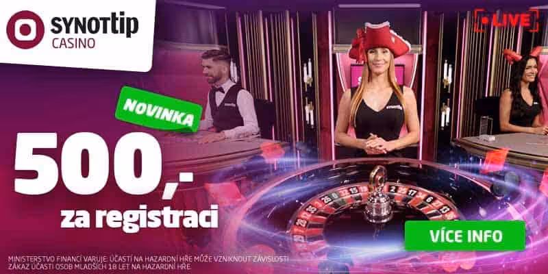 Synottip bonus za registraci - live casino