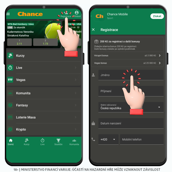 Chance registrace - vyplnění formuláře 1