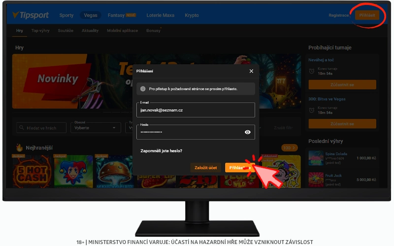 Tipsport přihlášení screeny v PC