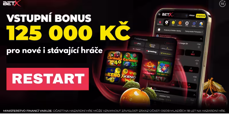 125 000 Kč ZDE BETX vstupní bonus 125 000 Kč