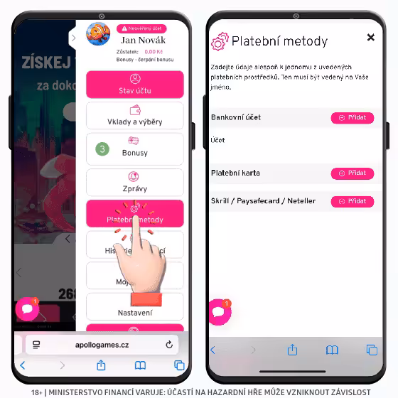 Apollo platební metody