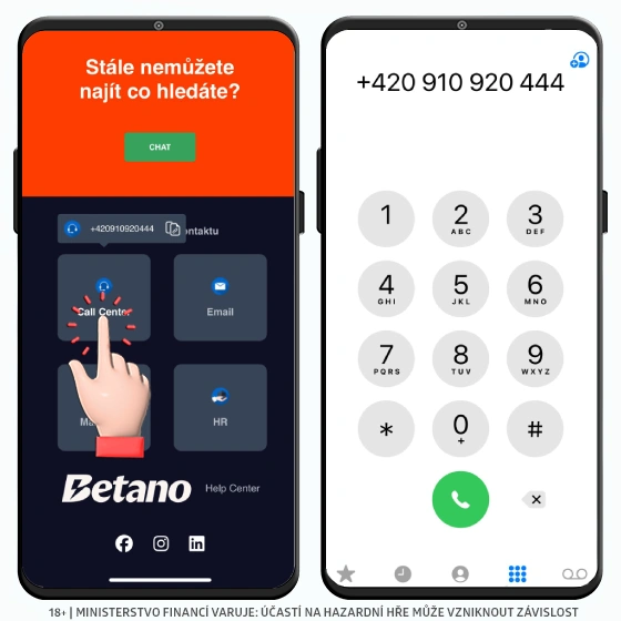 Betano kontaktovat přes telefon