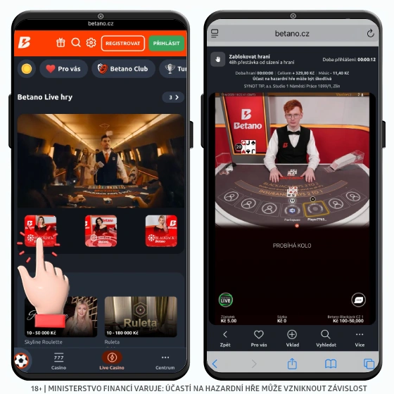 Betano - live casino blackjack