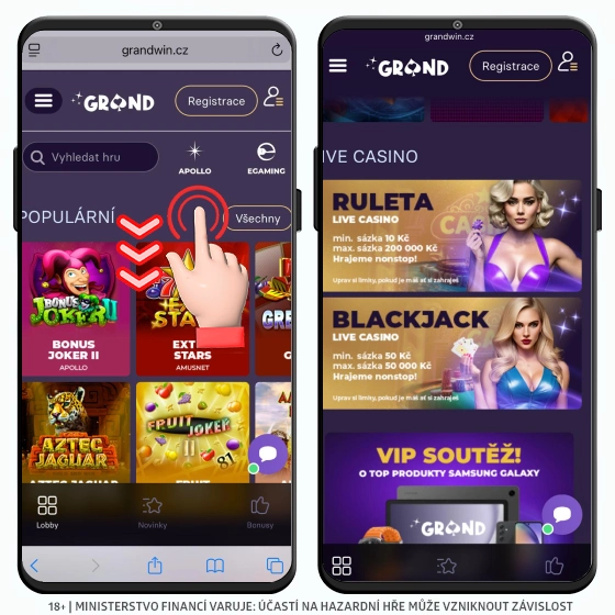 Grandwin - kde najít Live casino