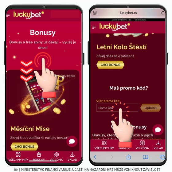 Políčko pro bonusový Promo kód LuckyBet