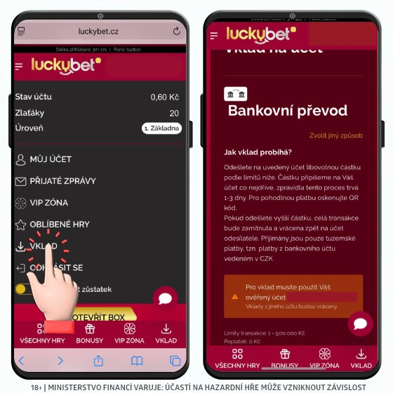 Vklad přes bankovní účet LuckyBet
