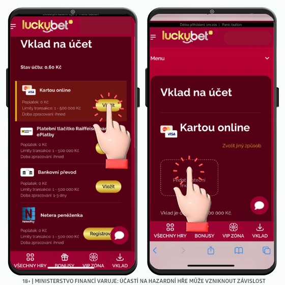 LuckyBet vklad prostředků