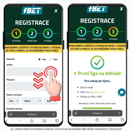 fBET registrace - vyplnit formulář