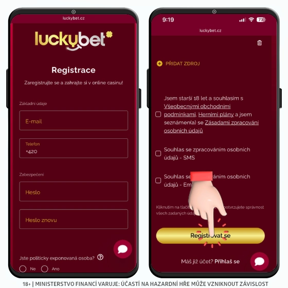 LuckyBet registrační formulář