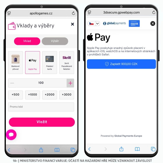 Vklad přes Apple Pay Apple Pay vklad do Apolla Games