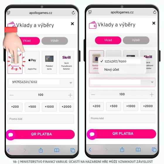 Vklad do Apolla přes banku Apollo vklad přes banku