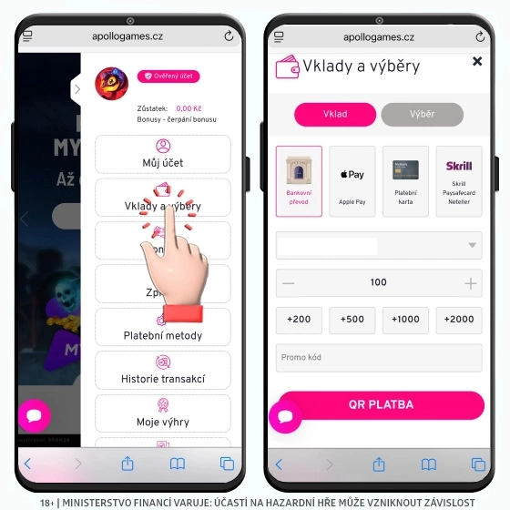Vklad v Apollo Games ZDE Apollo Games - vklady