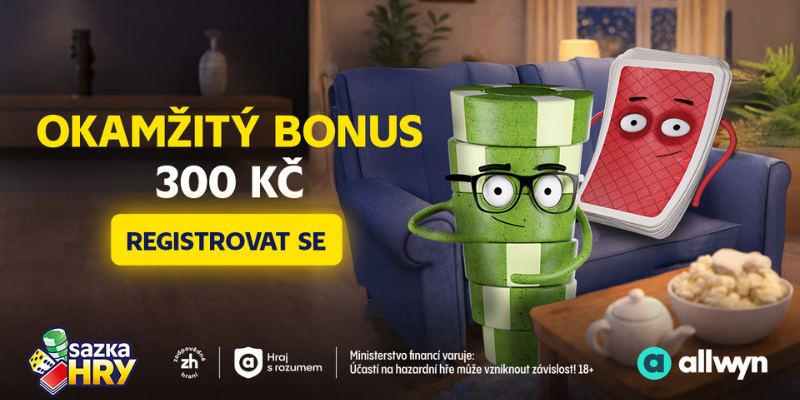 300 Kč bonus ZDE Allwyn okamžitý bonus 300 Kč