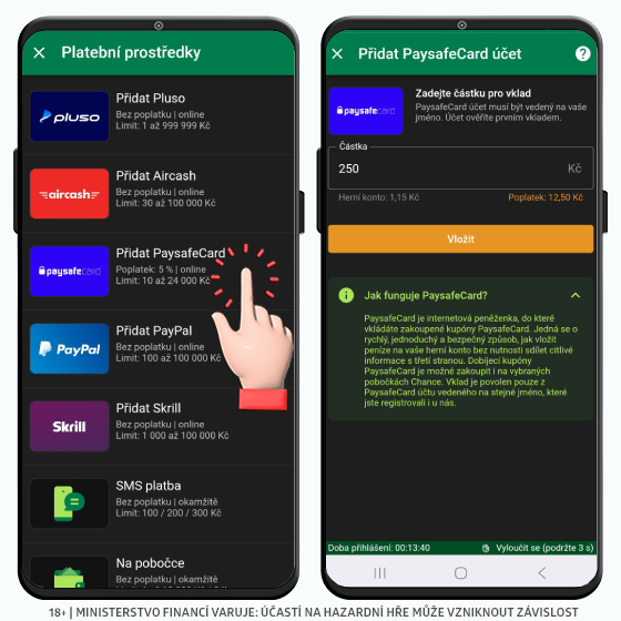 Vložit do Chance přes Paysafecard Chance vklad přes Paysafecard