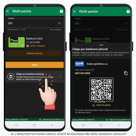 Vložit do Chance přes QR kód Chance vklad přes QR kód