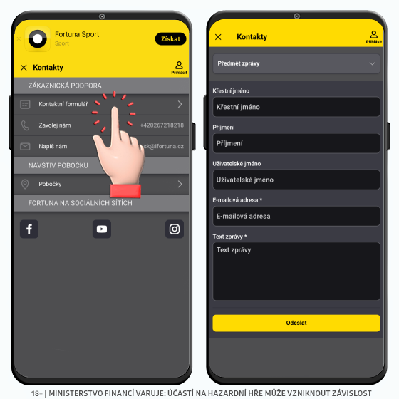 Kontaktujte Fortunu přes formulář ZDE! Fortuna kontaktní formulář
