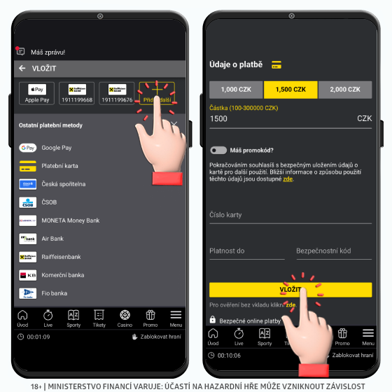 Fortuna vklad kartou