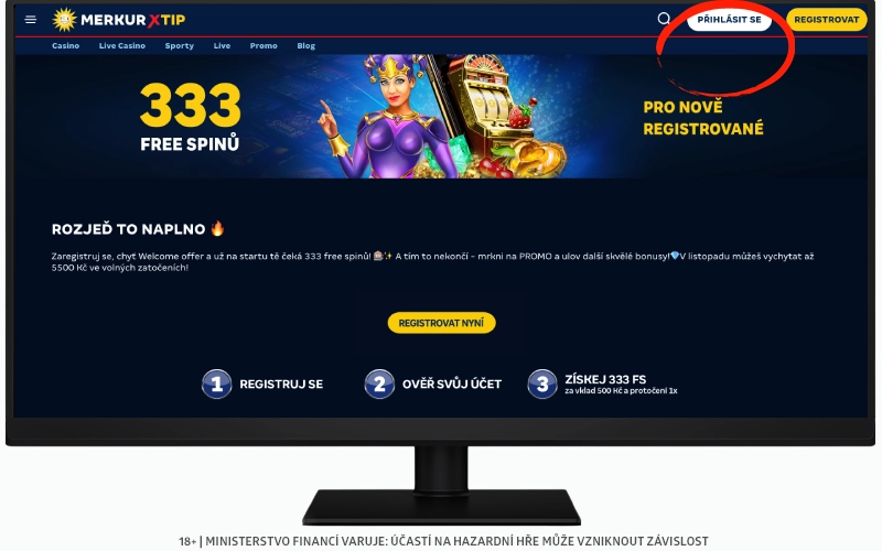 Přihlášení z počítače provedete zde MerkurXtip přihlášení z PC