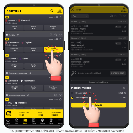 Věrnostní body můžete uplatnit zde! Fortuna věrnostní body