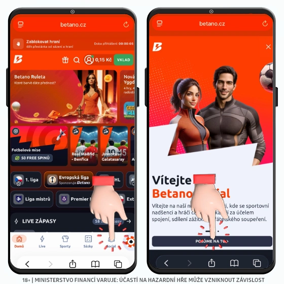 Betano social - založení účtu