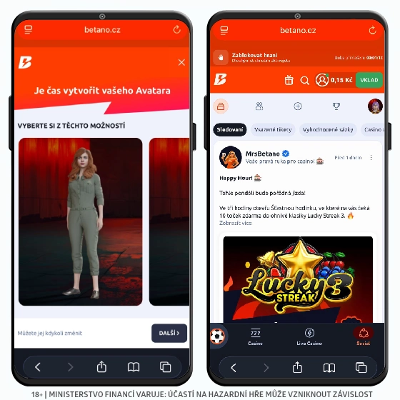 Výběr avatara v Betano social