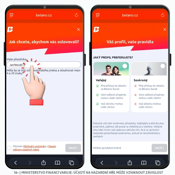 Betano social - registrace