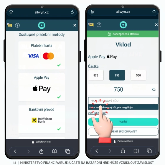 Sazka Hry - zadání bonusového promo kódu