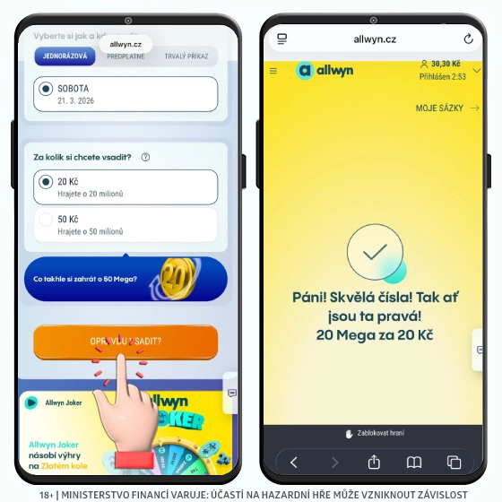 Allwyn potvrzení sázky 20 Mega