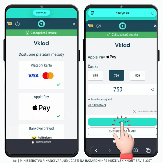 Vklad peněz do Allwyn Vložit peníze do Allwyn