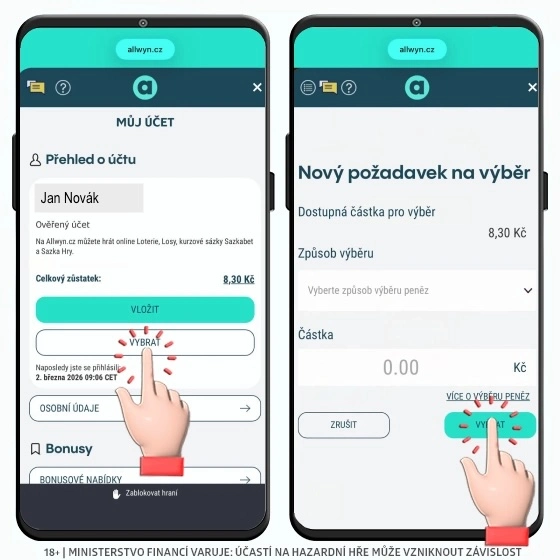 Vybrat peníze z Allwyn ZDE Výběr peněz z Allwyn