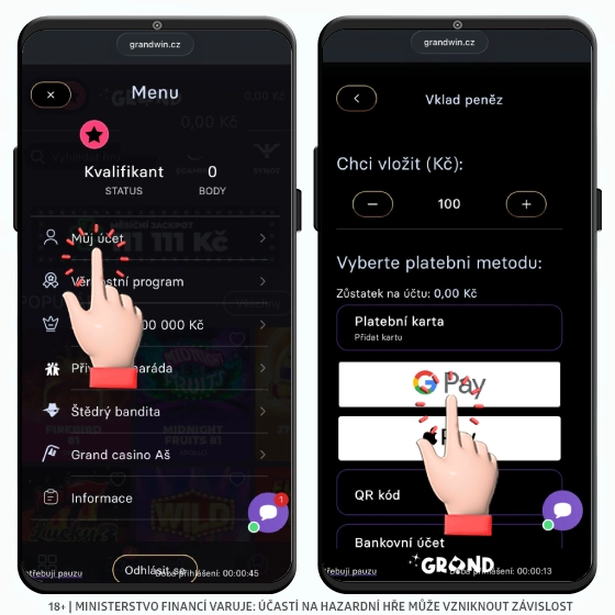 Grandwin vklad přes Google Pay