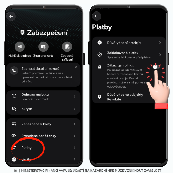 Jak zablokovat platby do casina v Revolutu