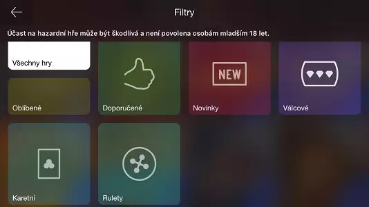synot TIP - mobilní aplikace - filtry - registrace